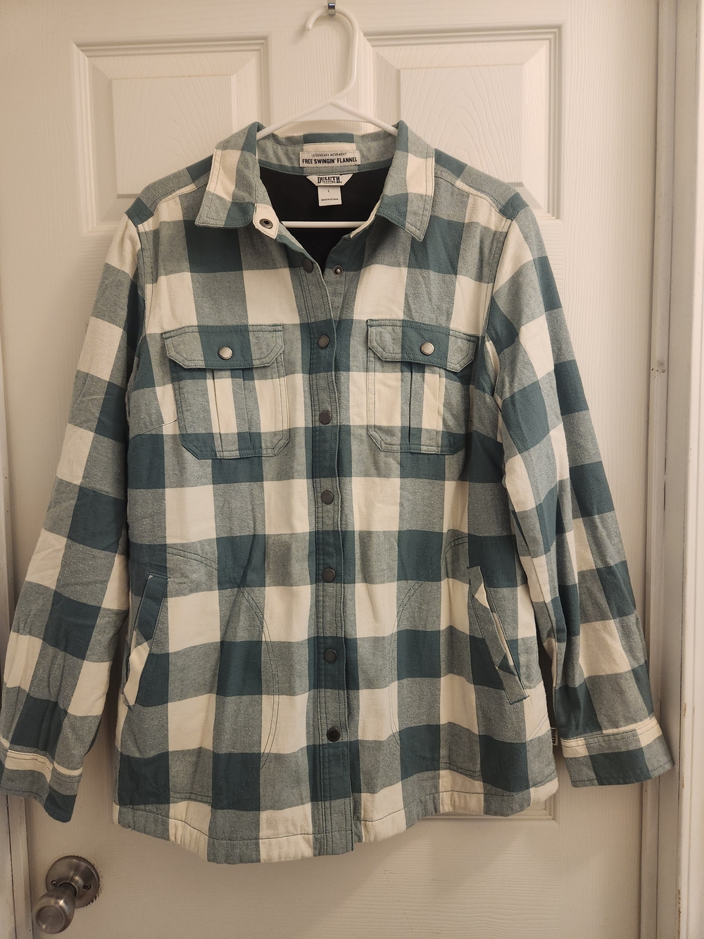 Duluth Trading Co Teal & White Plaid Flannel Shacket